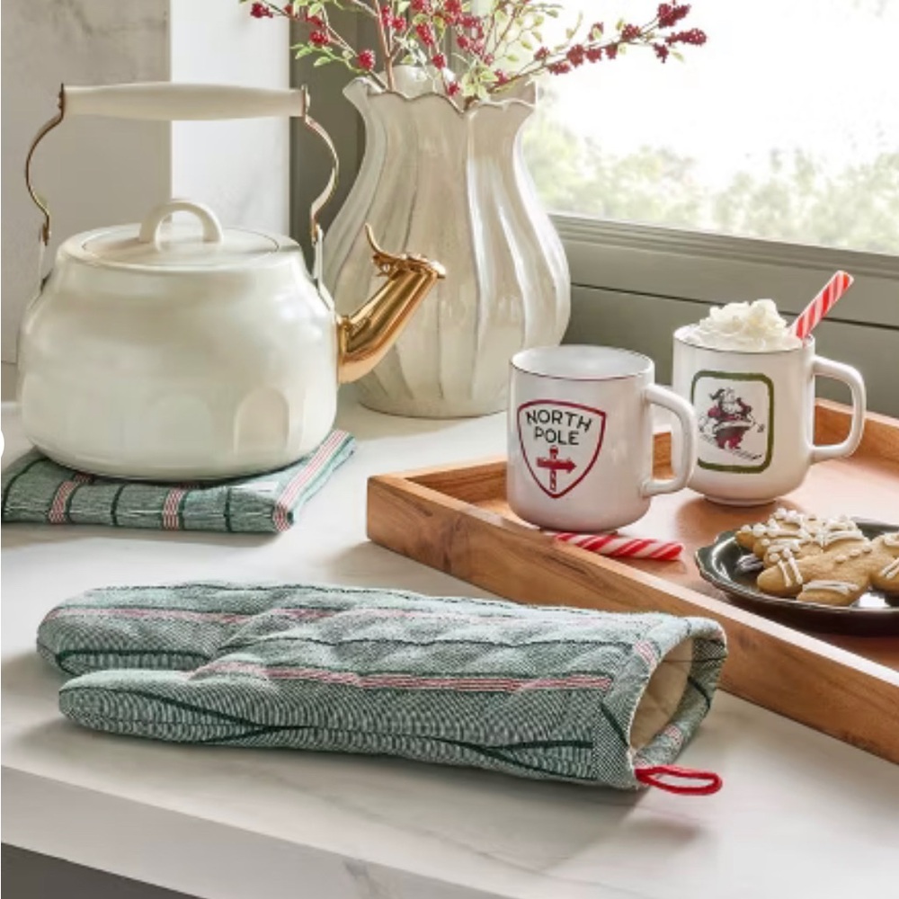 2pc Oven Mitten and Potholder Set Green/Red Stripe - Hearth & Hand Magnolia - Picture 2 of 5